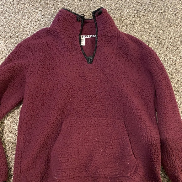 Fuzzy fleece PINK pullover quarter zip - Picture 3 of 4